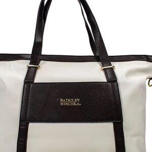Badgley Mischka Black and Cream Tote with Red Interior